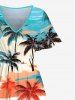 Plus Size Colorful Coconut Tree Sea Beach Sky Bird Print Hawaii Split Pocket A Line Midi Dress -  