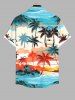Plus Size Colorful Coconut Tree Sea Beach Sky Bird Print Hawaii Button Pocket Shirt For Men -  