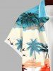 Plus Size Colorful Coconut Tree Sea Beach Sky Bird Print Hawaii Button Pocket Shirt For Men -  