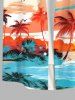 Plus Size Colorful Coconut Tree Sea Beach Sky Bird Print Hawaii Button Pocket Shirt For Men -  