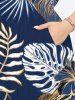 Plus Size Tropical Leaf Hibiscus Flower Metallic Print Split Hawaii Midi Dress -  