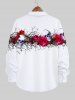 Plus Size Halloween Rose Flowers Skulls Print Buttons Long Sleeve Shirt For Men -  