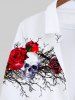 Plus Size Halloween Rose Flowers Skulls Print Buttons Long Sleeve Shirt For Men -  