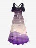 Plus Size Glitter Sparkling Star Ombre Cloud Print Hawaii Crisscross A Line Maxi Dress -  
