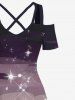 Plus Size Glitter Sparkling Star Ombre Cloud Print Hawaii Crisscross A Line Maxi Dress -  