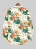 Plus Size Tropical Leaf Hibiscus Flower Pineapple Print Buttons Long Sleeve Hawaii Shirt For Men -  