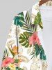 Plus Size Tropical Leaf Hibiscus Flower Pineapple Print Buttons Long Sleeve Hawaii Shirt For Men -  
