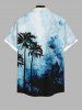Plus Size Coconut Tree Oil Painting Ombre Print Buttons Pocket Hawaii Shirt For Men -  