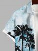 Plus Size Coconut Tree Oil Painting Ombre Print Buttons Pocket Hawaii Shirt For Men -  