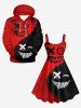 Robe D'Halloween Costume Graffitis Imprimé en Blocs de Couleurs Grande Taille - Rouge 1X