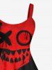 Robe D'Halloween Costume Graffitis Imprimé en Blocs de Couleurs Grande Taille - Rouge 4X