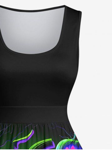 Plus Size Halloween Costume Pumpkin Tree Neon Glitter 3D Print 1950s Vintage Dress