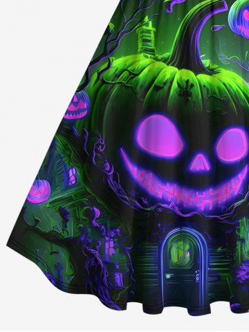 Plus Size Halloween Costume Pumpkin Tree Neon Glitter 3D Print 1950s Vintage Dress