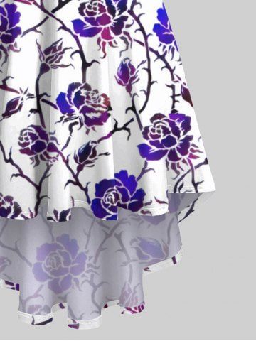 Plus Size Ombre Rose Flower Vine Print Halloween Costume High Low Asymmetric Cami Dress