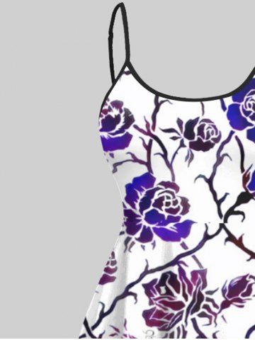 Plus Size Ombre Rose Flower Vine Print Halloween Costume High Low Asymmetric Cami Dress