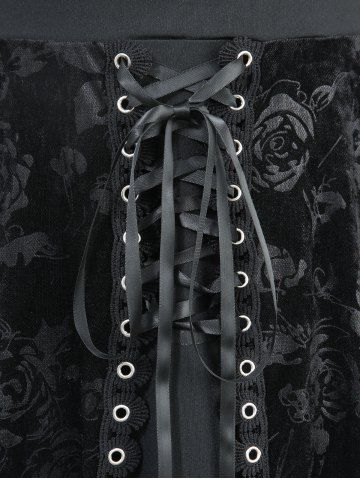 Plus Size Rose Flower Embossed Lace Up Layered Grommet Trim A Line Skirt