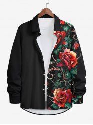 Plus Size Halloween Rose Flower Leaf Print Buttons Long Sleeve Shirt For Men -  