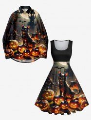 Halloween Costume Glitter Pumpkin Lantern Cat Bat Castle Moon Print Plus Size Matching Set For Couples -  
