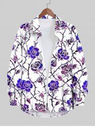 Plus Size Ombre Rose Flower Vine Print Halloween Button Shirt For Men -  