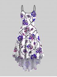 Plus Size Ombre Rose Flower Vine Print Halloween Costume High Low Asymmetric Cami Dress -  