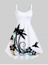 Plus Size Coconut Tree Hibiscus Flower Bird Print Hawaii Tank Dress -  
