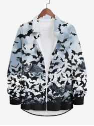 Plus Size Bat Ombre Sky Print Halloween Button Shirt For Men -  