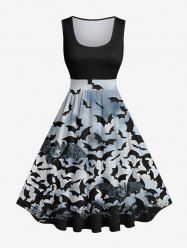 Plus Size Bat Ombre Sky Print Halloween Costume Vintage Swing A Line Dress -  