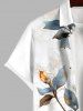 Plus Size Distressed Colorblock Flowers Leaf Print Buttons Pocket Hawaii Shirt For Men -  