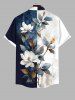 Plus Size Distressed Colorblock Flowers Leaf Print Buttons Pocket Hawaii Shirt For Men -  