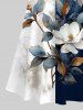 Plus Size Distressed Colorblock Flowers Leaf Print Cold Shoulder Crisscross Hawaii Maxi Dress -  
