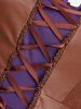 Plus Size Lace Up Ruffles Flare Sleeves Lace Trim PU Leather Patchwork 2 In 1 Medieval Renaissance Dress -  