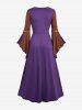 Plus Size Lace Up Ruffles Flare Sleeves Lace Trim PU Leather Patchwork 2 In 1 Medieval Renaissance Dress -  