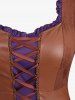 Plus Size Lace Up Ruffles Flare Sleeves Lace Trim PU Leather Patchwork 2 In 1 Medieval Renaissance Dress -  