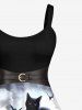 Plus Size Halloween Costume Hat Skull Cat Rose Flowers Red Wine Goblet Belt 3D Print Tank Dress -  