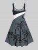 Plus Size Colorblock Coconut Tree Print Hawaii Tank Dress -  