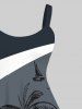 Plus Size Colorblock Coconut Tree Print Hawaii Tank Dress -  