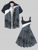 Plus Size Colorblock Coconut Tree Print Hawaii Tank Dress -  
