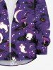 Plus Size Pumpkin Ghost Wizard Moon Star Ombre Galaxy Cat Bat Hat Print Halloween Button Shirt For Men -  