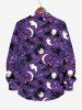 Plus Size Pumpkin Ghost Wizard Moon Star Ombre Galaxy Cat Bat Hat Print Halloween Button Shirt For Men -  