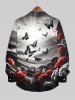 Plus Size Butterfly Rose Flower Ombre Light Beam Print Halloween Button Shirt For Men -  