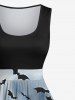 Plus Size Bat Ombre Sky Print Halloween Costume Vintage Swing A Line Dress -  