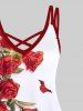 Plus Size Rose Flower Leaf Print Hawaii Crisscross A Line Cami Dress -  