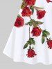 Plus Size Rose Flower Leaf Print Hawaii Crisscross A Line Cami Dress -  