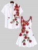 Plus Size Rose Flower Leaf Print Hawaii Crisscross A Line Cami Dress -  