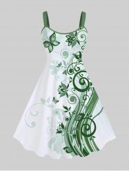 Plus Size Curved Floral Butterfly Print Hawaii Ombre A Line Tank Dress -  