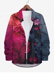 Plus Size Tree Branch Watercolor Floral Ombre Colorblock Print Halloween Button Shirt For Men -  