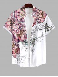 Chemise hawaïenne grande taille pour homme, à imprimé pivoines et feuilles, boutons et poche. - Multi-A XL