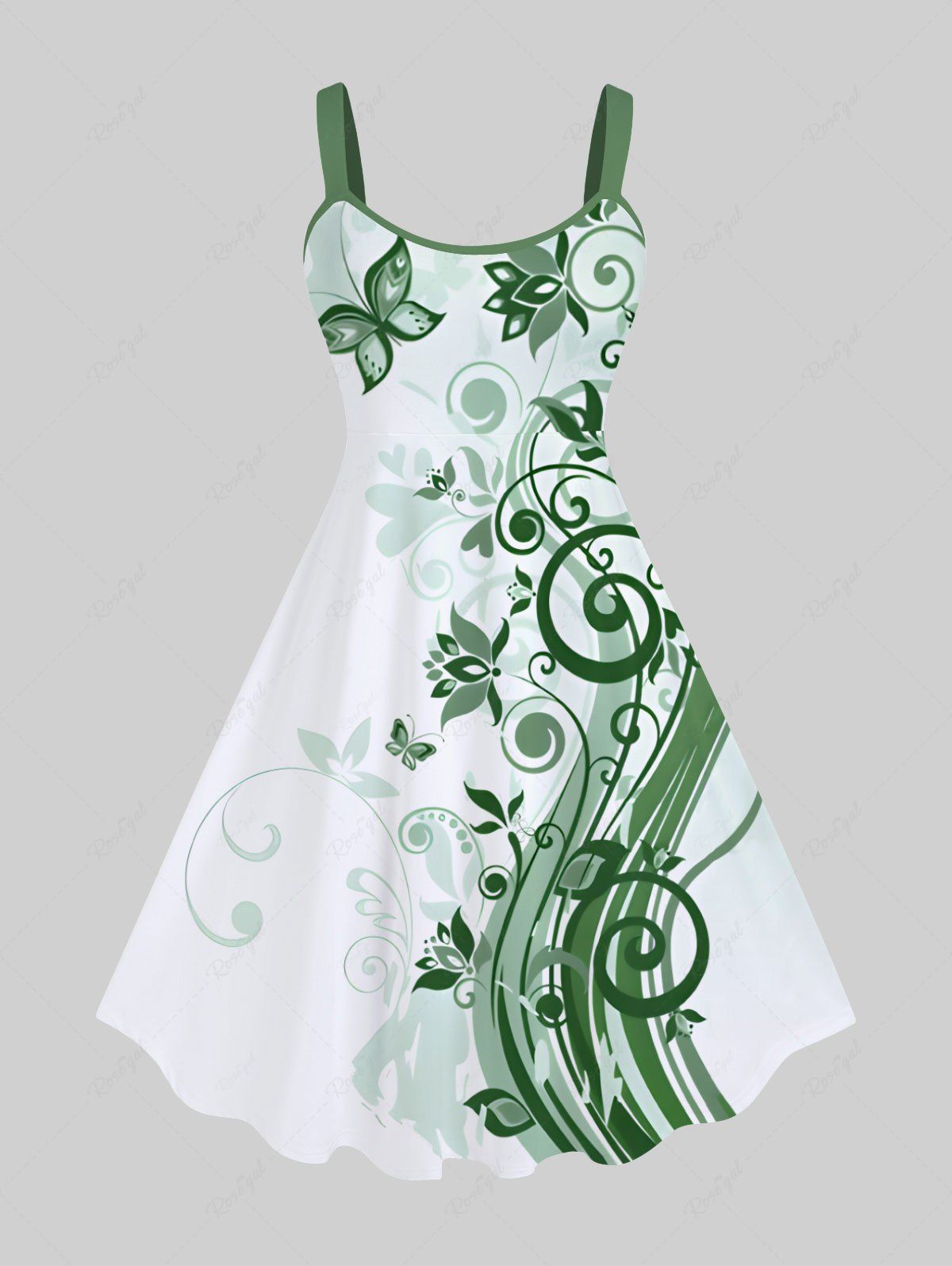 New Plus Size Curved Floral Butterfly Print Hawaii Ombre A Line Tank Dress  