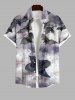 Plus Size Halloween Ombre Bat Cat Print Buttons Pocket Shirt For Men -  