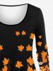 Plus Size Halloween Pumpkin Maple Leaves Colorblock Print T-shirt -  